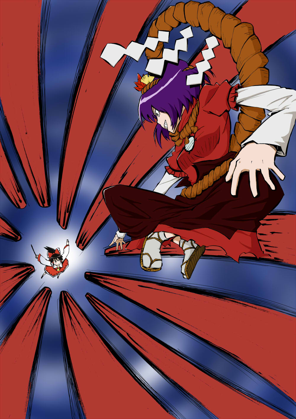 bow, brown_hair, grin, hair_bow, hair_ornament, hakurei_reimu, highres, karu_(ishiken)