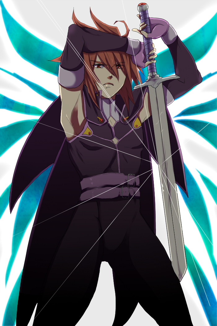 1boy, kratos_aurion, male, matano_maya, maya_(artist), solo, sword, tales_of_(series)