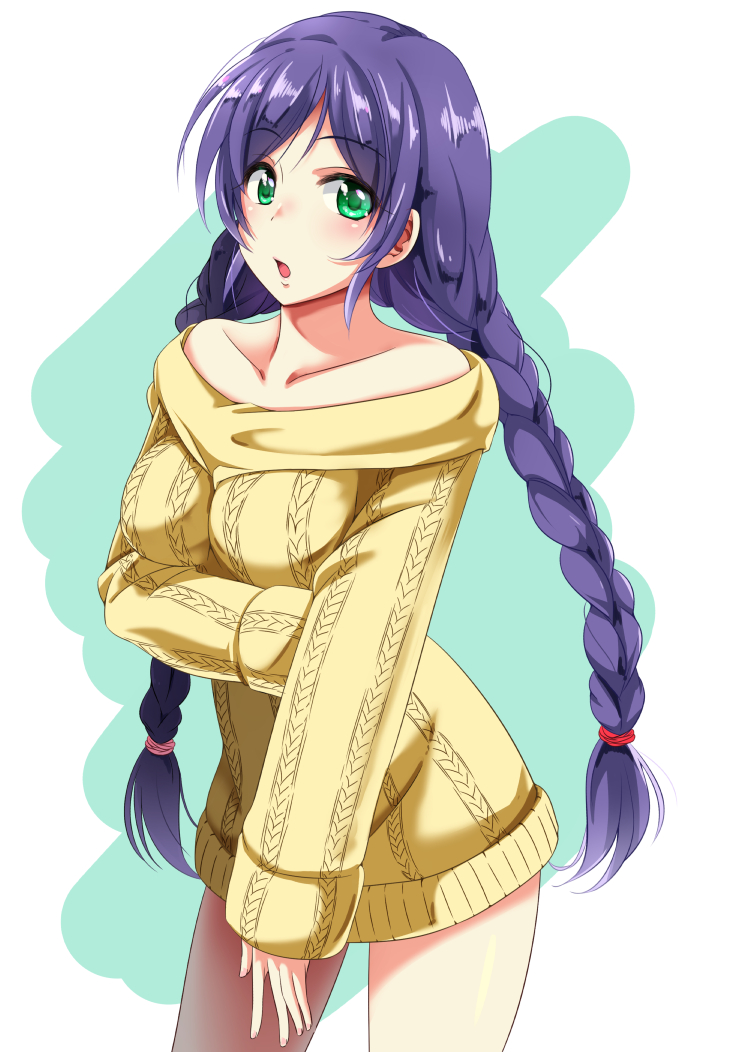 1girl, alternate_hairstyle, bare_shoulders, braid, fukuma, green_eyes, long_hair, looking_at_viewer