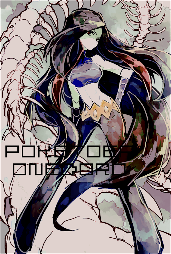 1girl, azami_(pokemon), black_hair, crop_top, domu_(hamadura), frontier_brain, long_hair, midriff