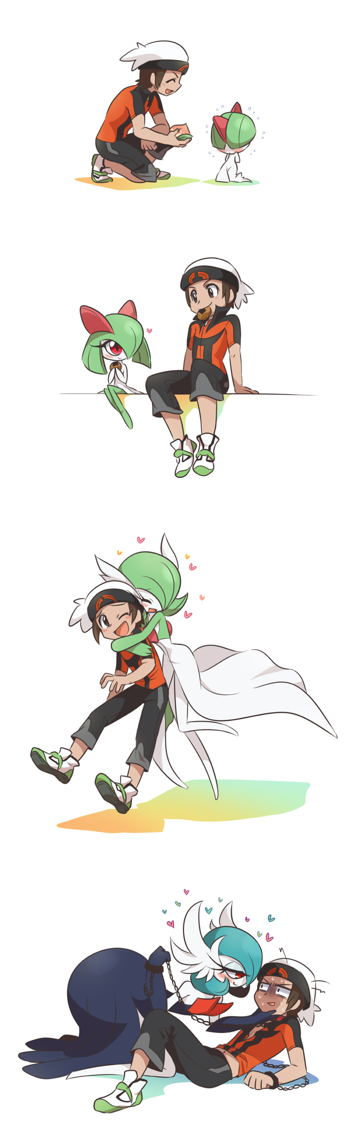 1boy, 1girl, 4koma, bano_akira, berries, blush, brown_hair, chain