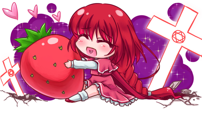 1girl, ^_^, blush, braid, capelet, chibi, closed_eyes, crack