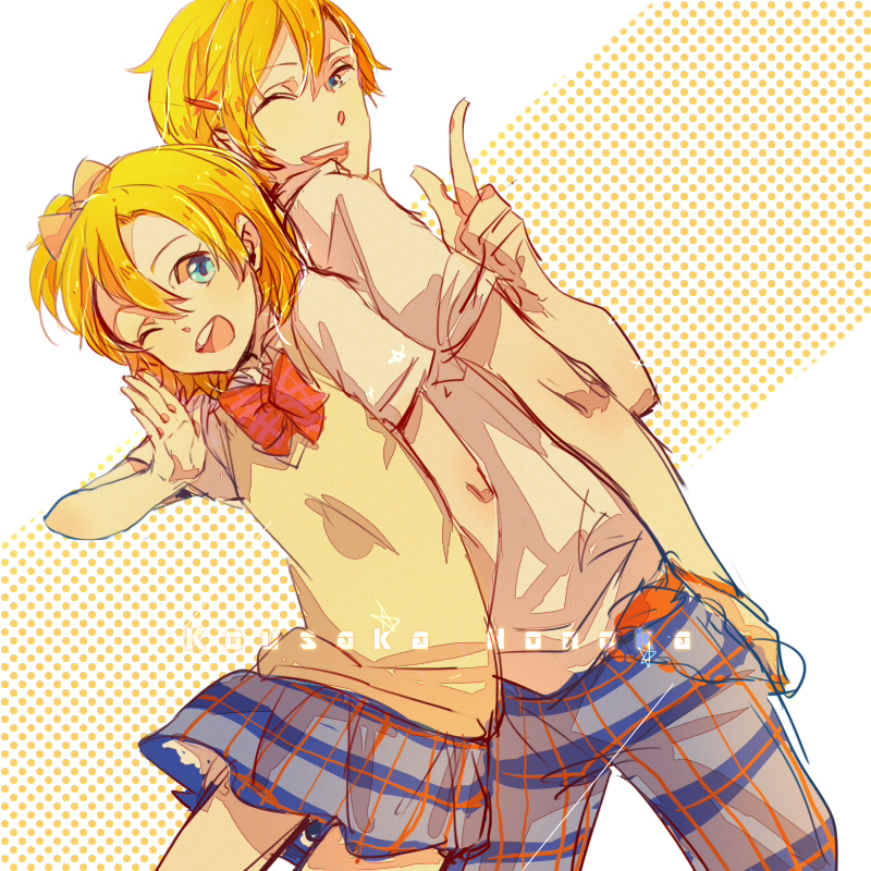 blue_eyes, gender_swap, happy, kousaka_honoka, long_hair, love_live!_school_idol_project, multiple_persona, orange_hair