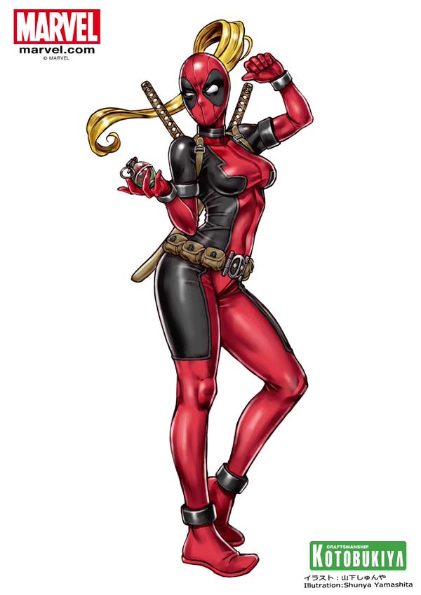 1girl, blonde_hair, breasts, katana, lady_deadpool, long_hair, marvel, mask
