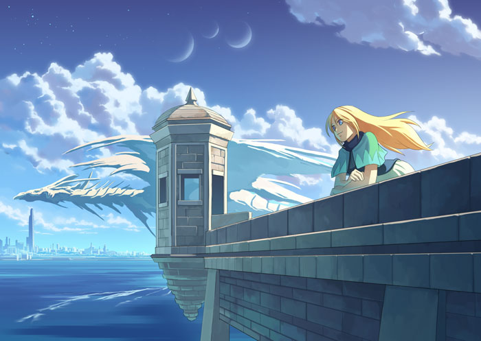 cloud, clouds, dragon, long_hair, michairo, michairu., moon, original