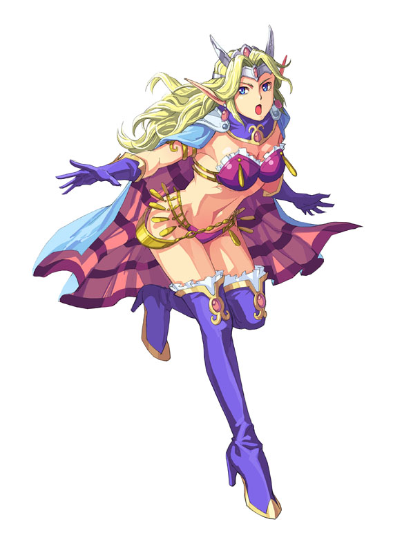 blonde_hair, blue_eyes, boots, cape, circlet, earrings, elf, esper_(saga_2)