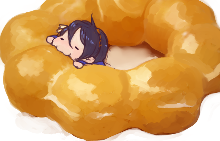 1boy, :3, blue_hair, chibi, closed_eyes, doughnut, eating, food