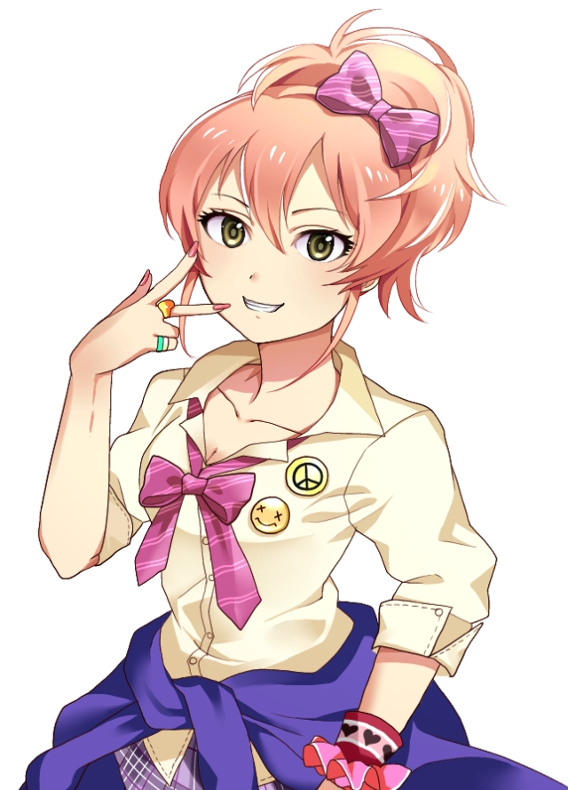 1girl, blush, bow, breasts, grin, hair_bow, idolmaster, idolmaster_cinderella_girls