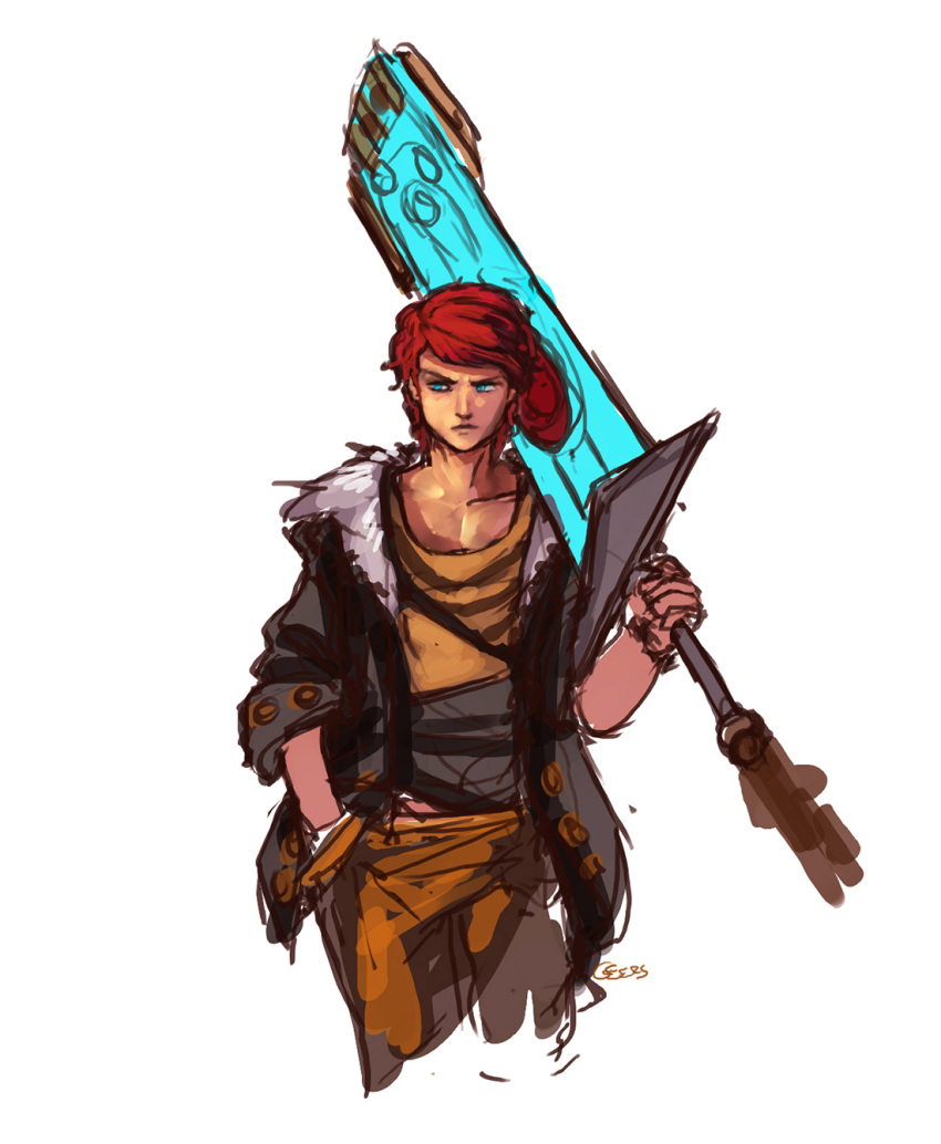 1boy, blue_eyes, cowboy_shot, cropped_legs, darren_geers, genderswap, hand_in_pocket, highres