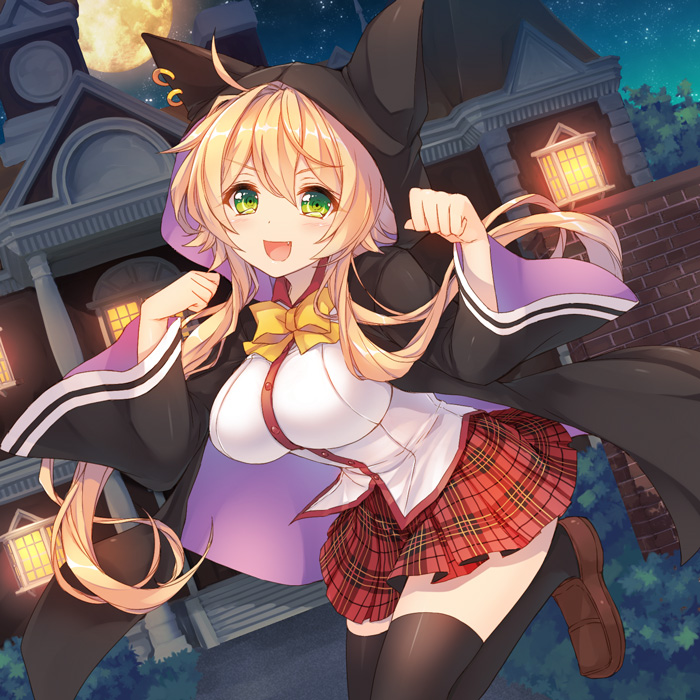 1girl, animal_ears, black_legwear, blonde_hair, bow, breasts, cat_day, cat_ears