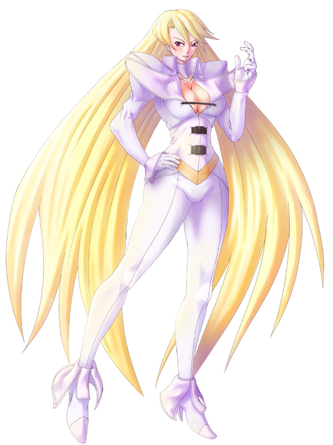 arcana_heart, blonde_hair, cleavage, examu, long_hair, mildred_avallone, white_dress