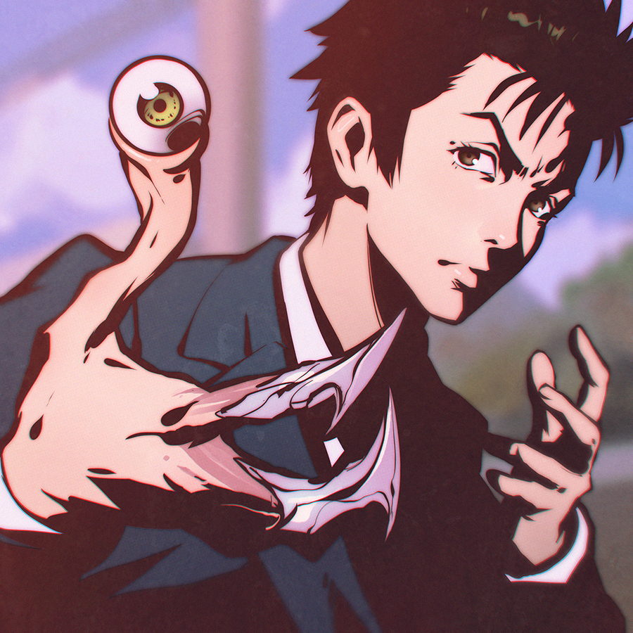 1boy, black_hair, blurry, bust, clouds, depth_of_field, ilya_kuvshinov, izumi_shinichi