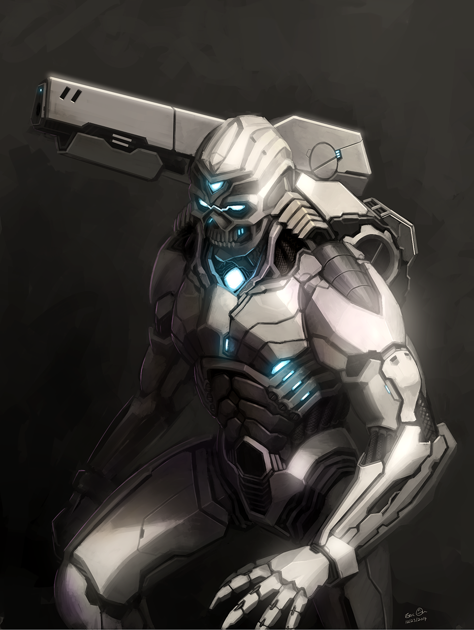 eriance, highres, mecha, robot, solo, weapon