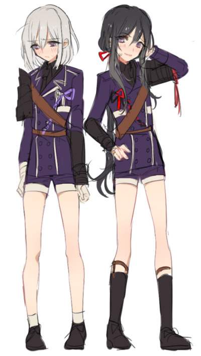 2boys, adapted_costume, black_hair, blush, double-breasted, embarrassed, honebami_toushirou, long_hair