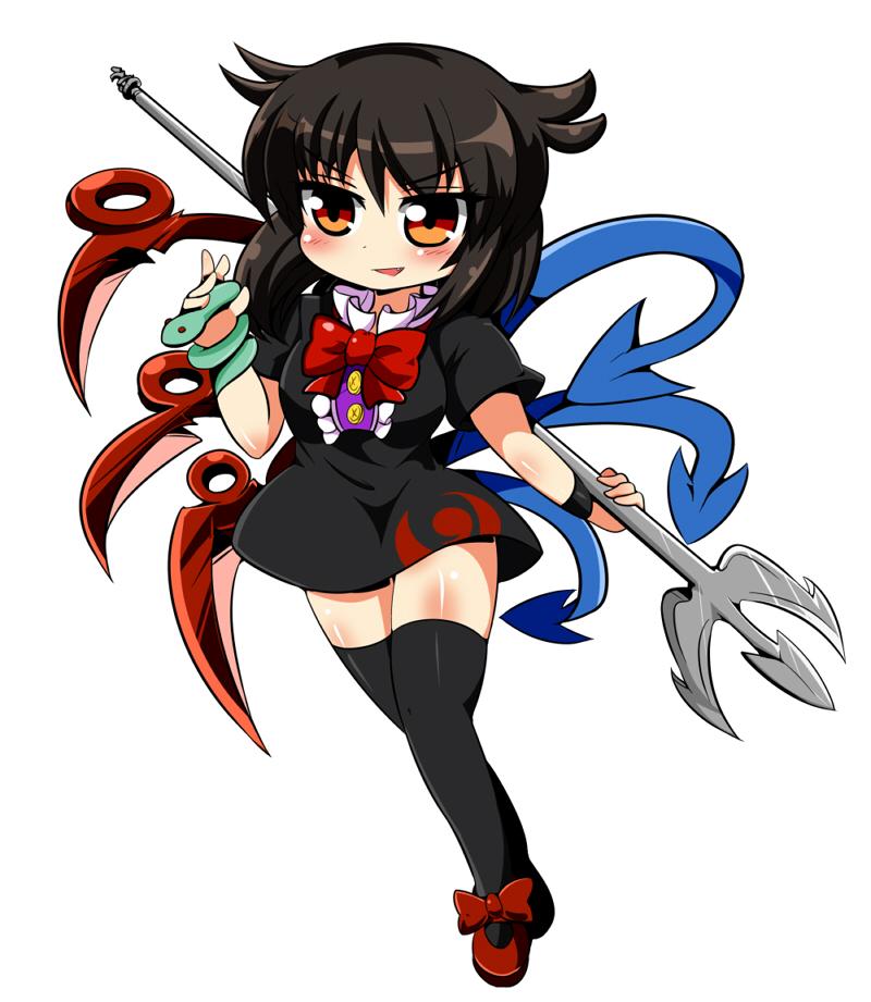 1girl, asymmetrical_wings, black_hair, black_legwear, full_body, houjuu_nue, marisa_to_alice_no_cookie_storia, motsu_(selshia12)
