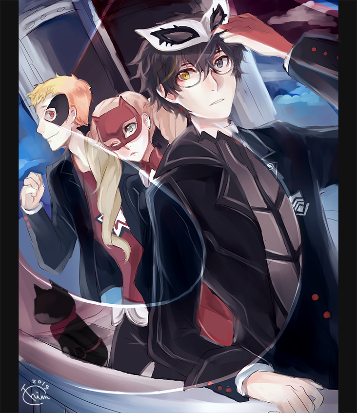 kurusu_akira, morgana_(persona_5), persona, persona_5, protagonist_(persona_5), sakamoto_ryuji, sakamoto_ryuuji, takamaki_ann