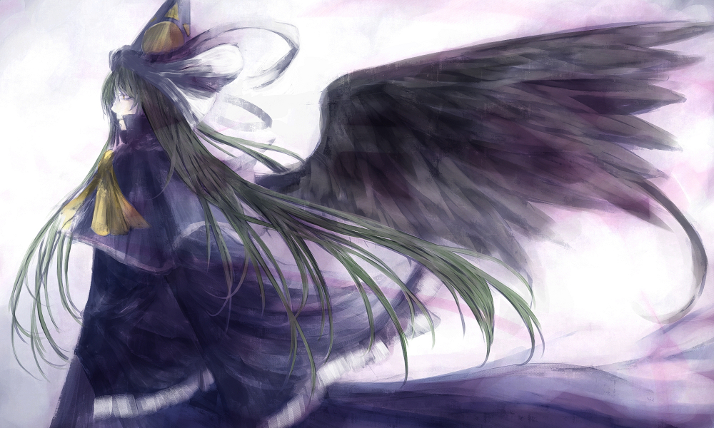 collie, dress, green_hair, hat, long_hair, mima, profile, solo, touhou, very_long_hair, wings, wizard_hat