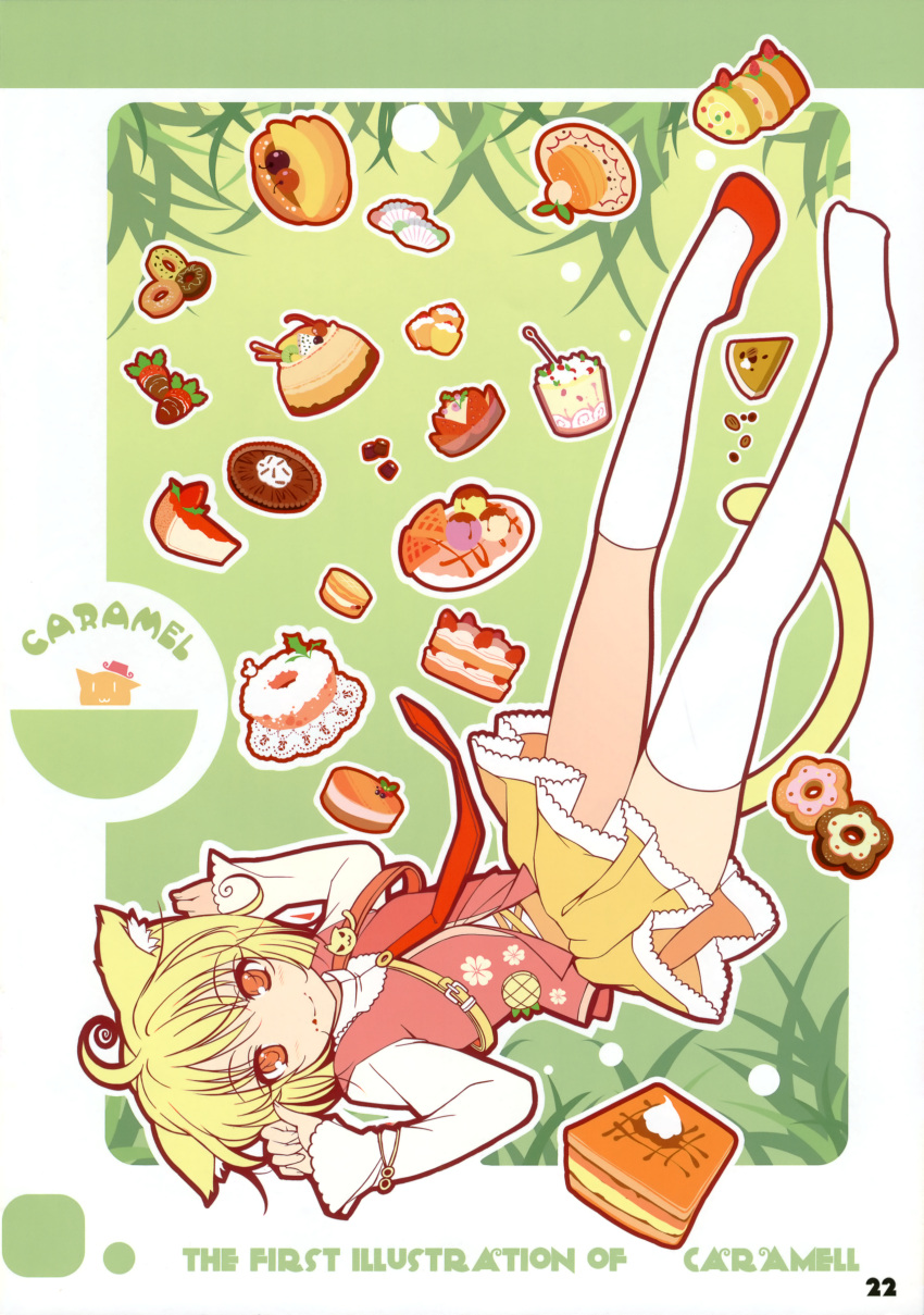 ahoge, animal_ears, blonde_hair, bob_cut, cake, caramell_(sayori), cat_ears, food