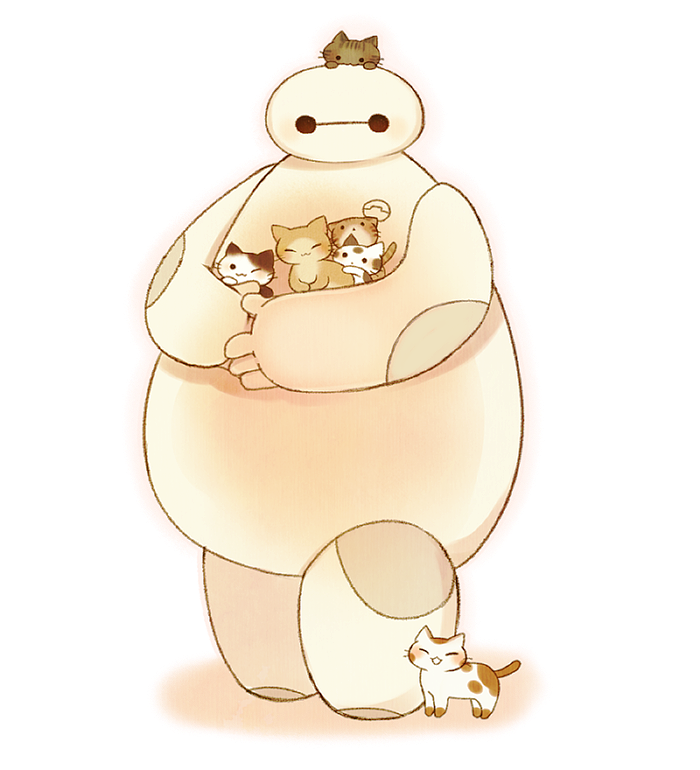 :3, ayu_(mog), baymax, big_hero_6, black_eyes, cat, closed_eyes, holding_animal