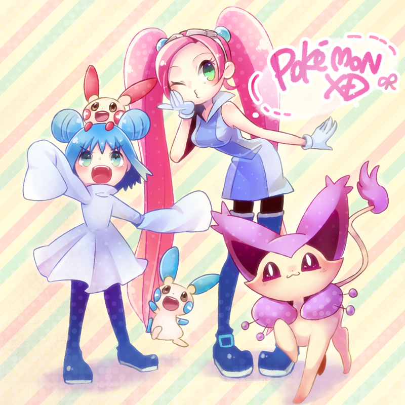 2girls, delcatty, lovrina_(pokemon), mana_(pokemon), minun, mizoreame, multiple_girls, pantyhose