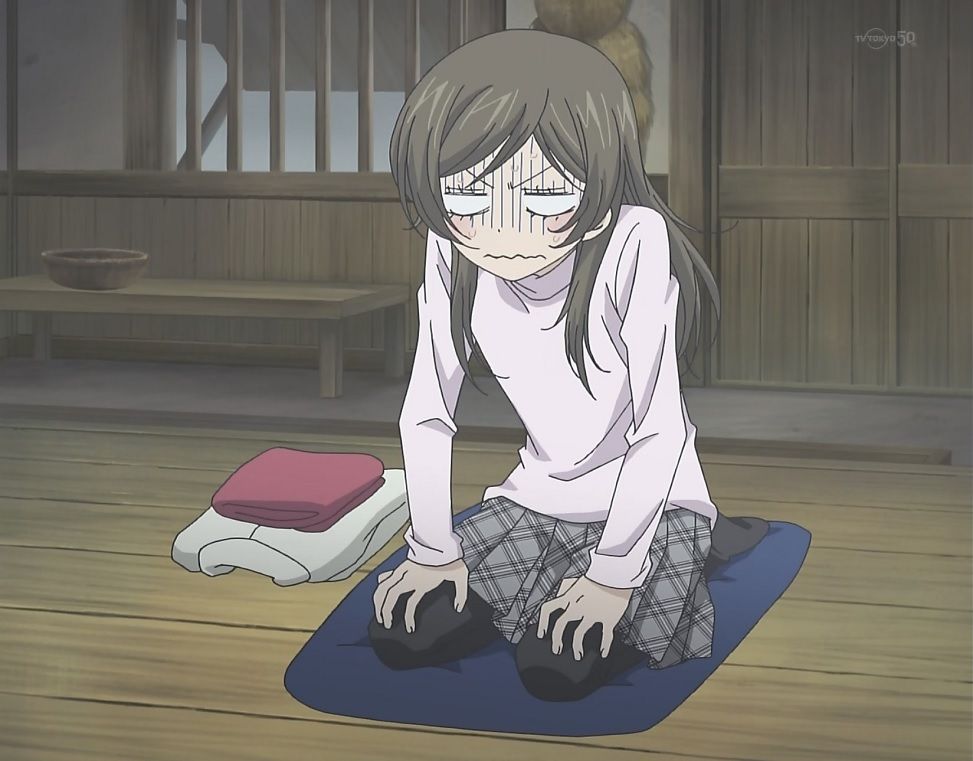brown_hair, futon, kamisama_hajimemashita, long_hair, nanami_momozono, pantyhose, screen_capture, wood_flooring