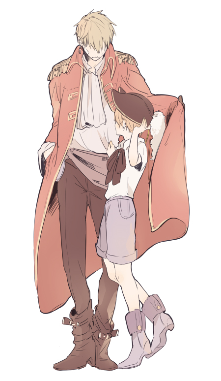 2boys, allied_forces_(hetalia), alternative_age, america_(hetalia), ascot, bandages, blonde, boots