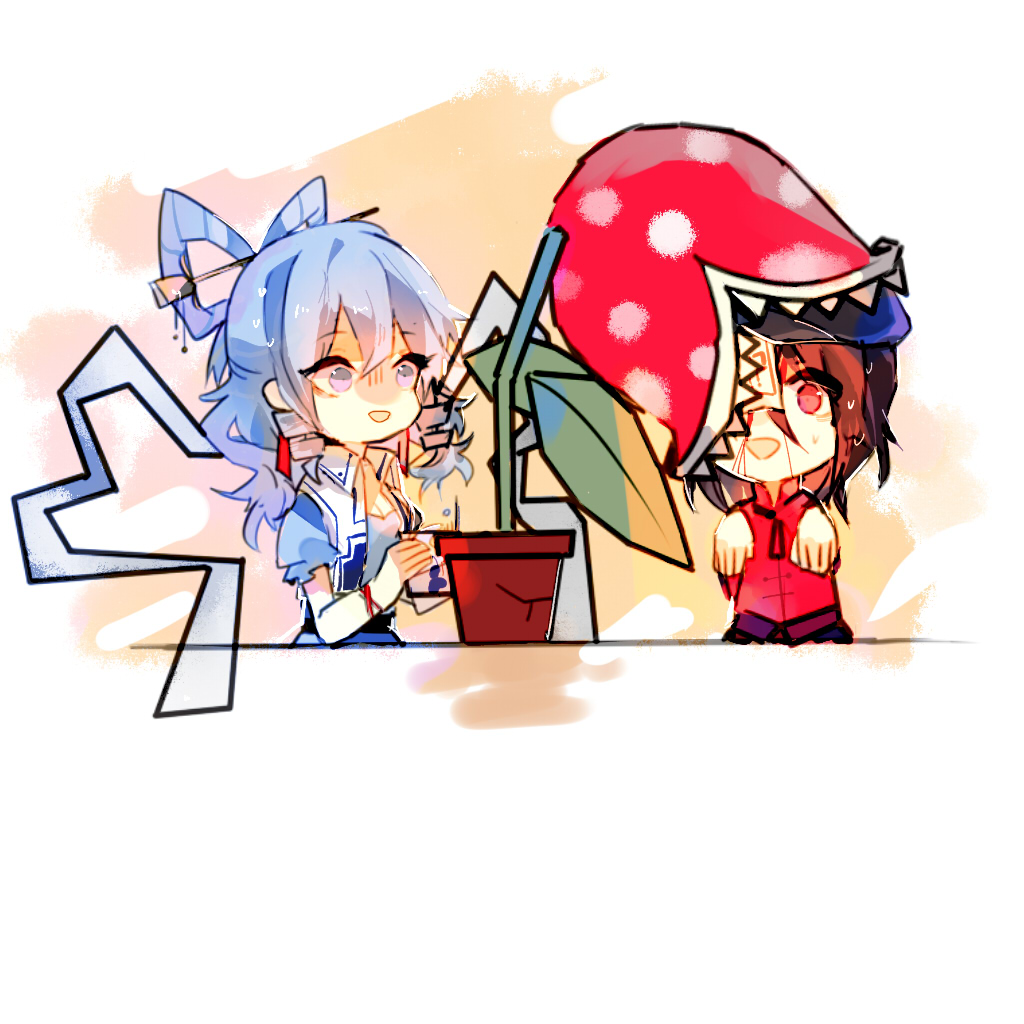 2girls, black_hair, blue_eyes, blue_hair, cerevevisiae, dress, drill_hair, hair_ornament