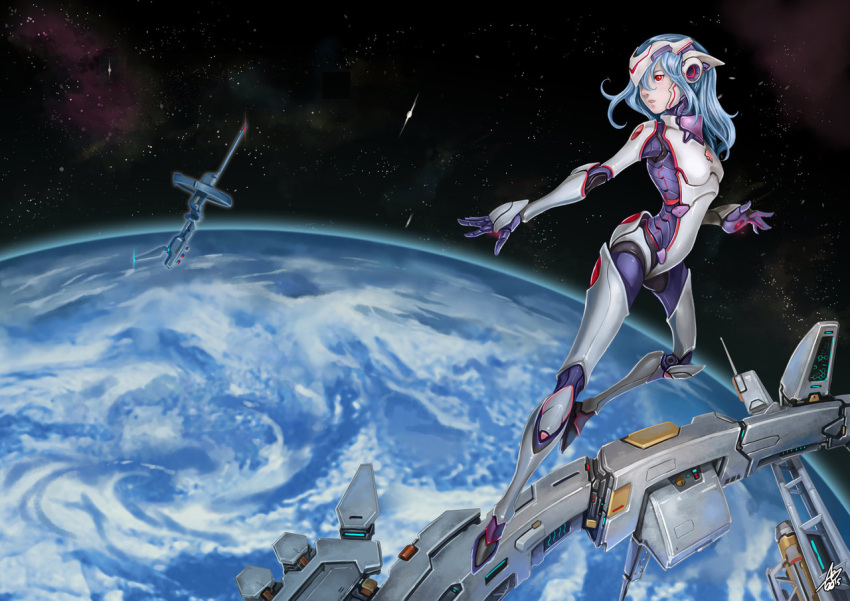 1girl, 2015, alpha_(acerailgun), blue_hair, borrowed_character, long_hair, marwan_islami, original