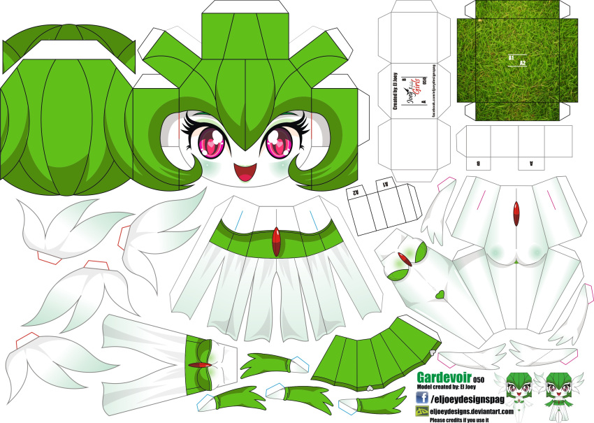 1girl, :d, artist_name, character_name, chibi, el_joey, gardevoir, green_hair