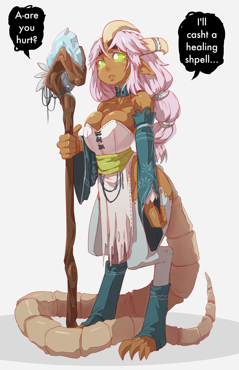 1girl, bare_shoulders, breasts, claws, cleavage, dark_skin, detached_collar, detached_sleeves