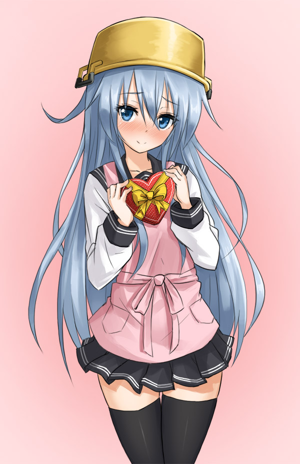 1girl, black_legwear, blue_eyes, blue_hair, blush, cooking_pot, hibiki_(kantai_collection), kantai_collection