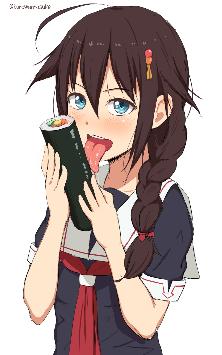 1girl, blue_eyes, braid, brown_hair, ehoumaki, hair_flaps, hair_ornament, highres