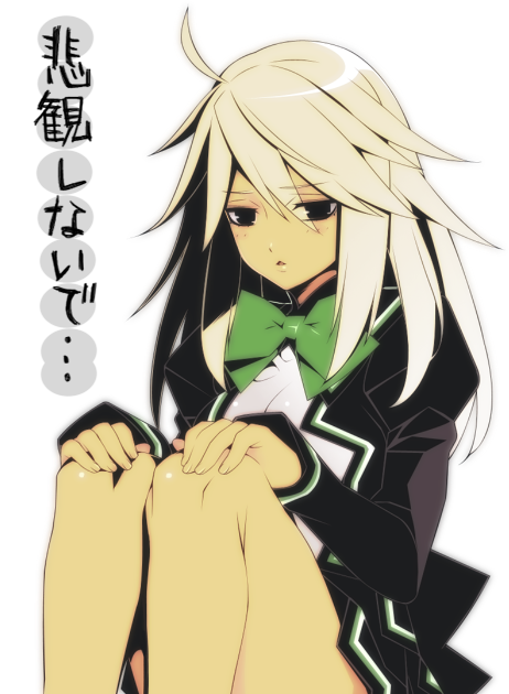1girl, 8055, ahoge, black_eyes, blonde_hair, bow, dark_skin, guilty_gear