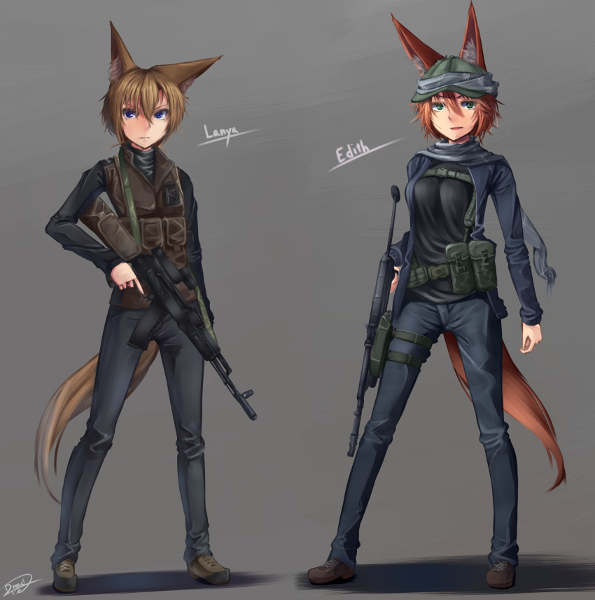 2girls, a-545, aek-971, ak-74, ak-74m, animal_ears, blonde_hair, blue_eyes