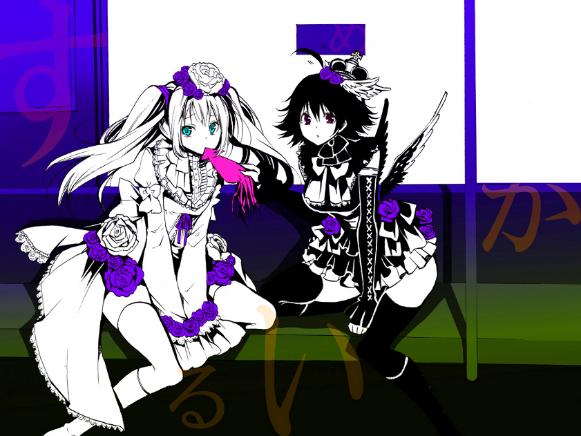 dress, flower, gothic_lolita, lolita_fashion, minaminamina, squid, surumeika, thigh-highs