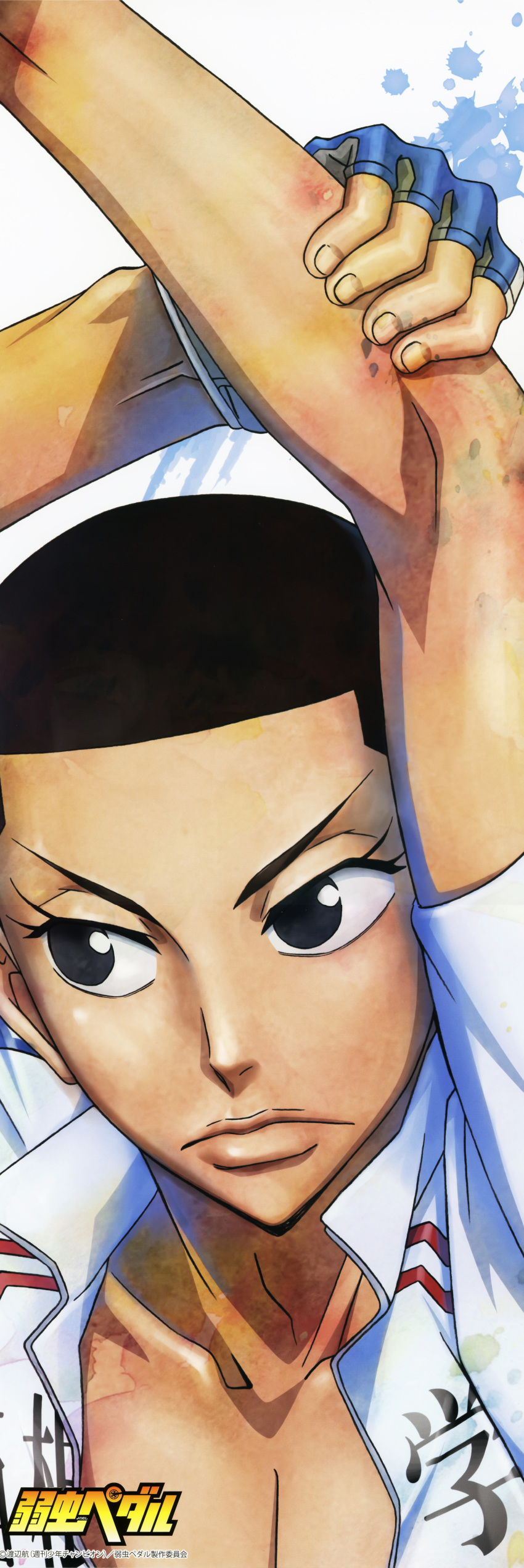 1boy, absurdres, black_eyes, black_hair, fingerless_gloves, gloves, happy, highres