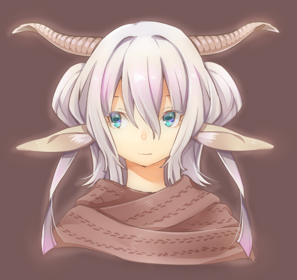 1girl, akagashi_hagane, blue_eyes, bust, goat_eyes, horns, long_hair, original