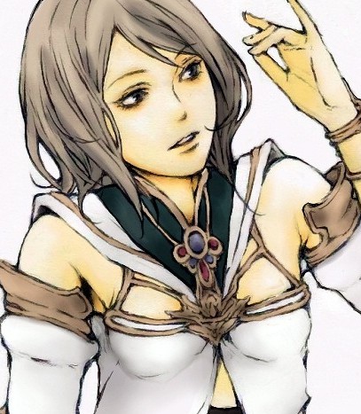1girl, ashelia_b'nargin_dalmasca, brooch, brown_hair, bust, detached_sleeves, final_fantasy, final_fantasy_xii