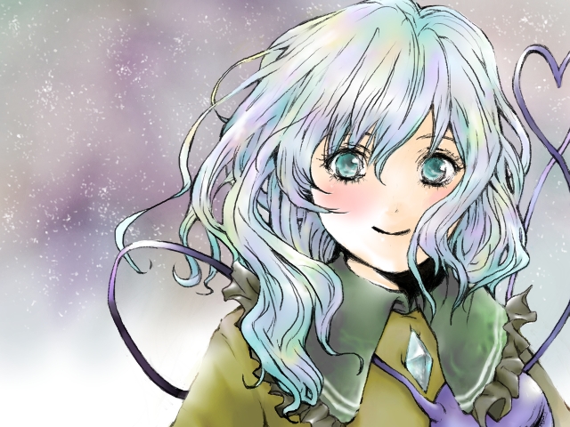 1girl, aqua_eyes, blush, bust, eyelashes, fog, frilled_collar, heart