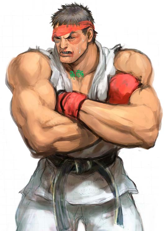 blood, bruised, capcom, headband, ikeno_daigo, muscles, official_art, ryuu_(street_fighter)