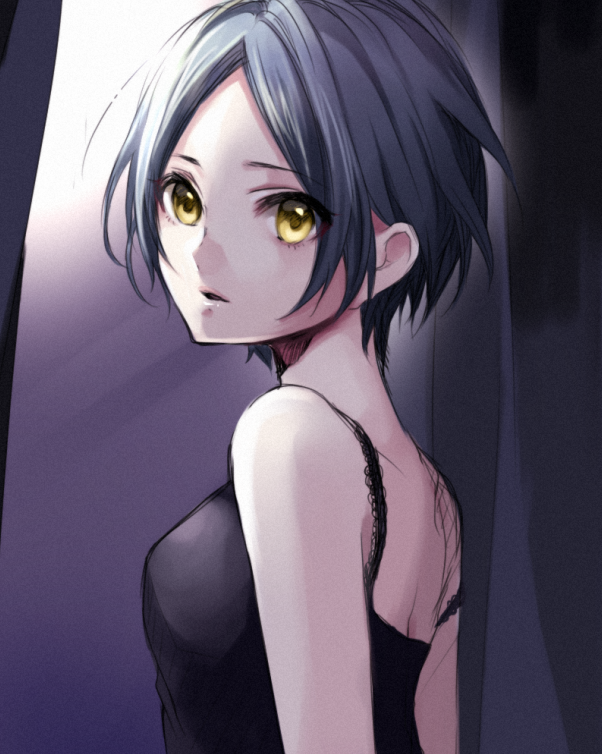 1girl, black_hair, bust, camisole, hayami_kanade, idolmaster, idolmaster_cinderella_girls, karasumakarma1225