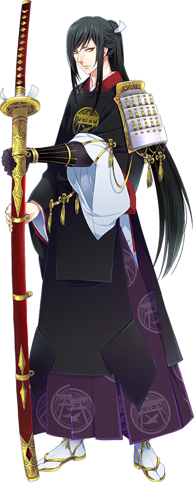 1boy, black_hair, hakama, japanese_clothes, katana, male_focus, official_art, ponytail