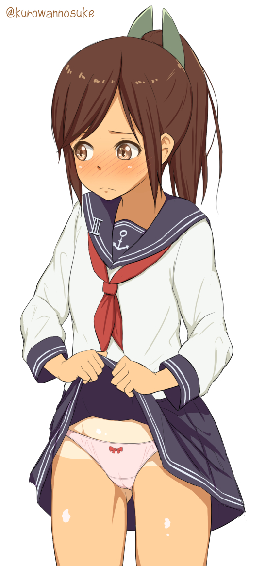 1girl, anchor_symbol, artist_name, blush, bow, bow_panties, brown_eyes, brown_hair