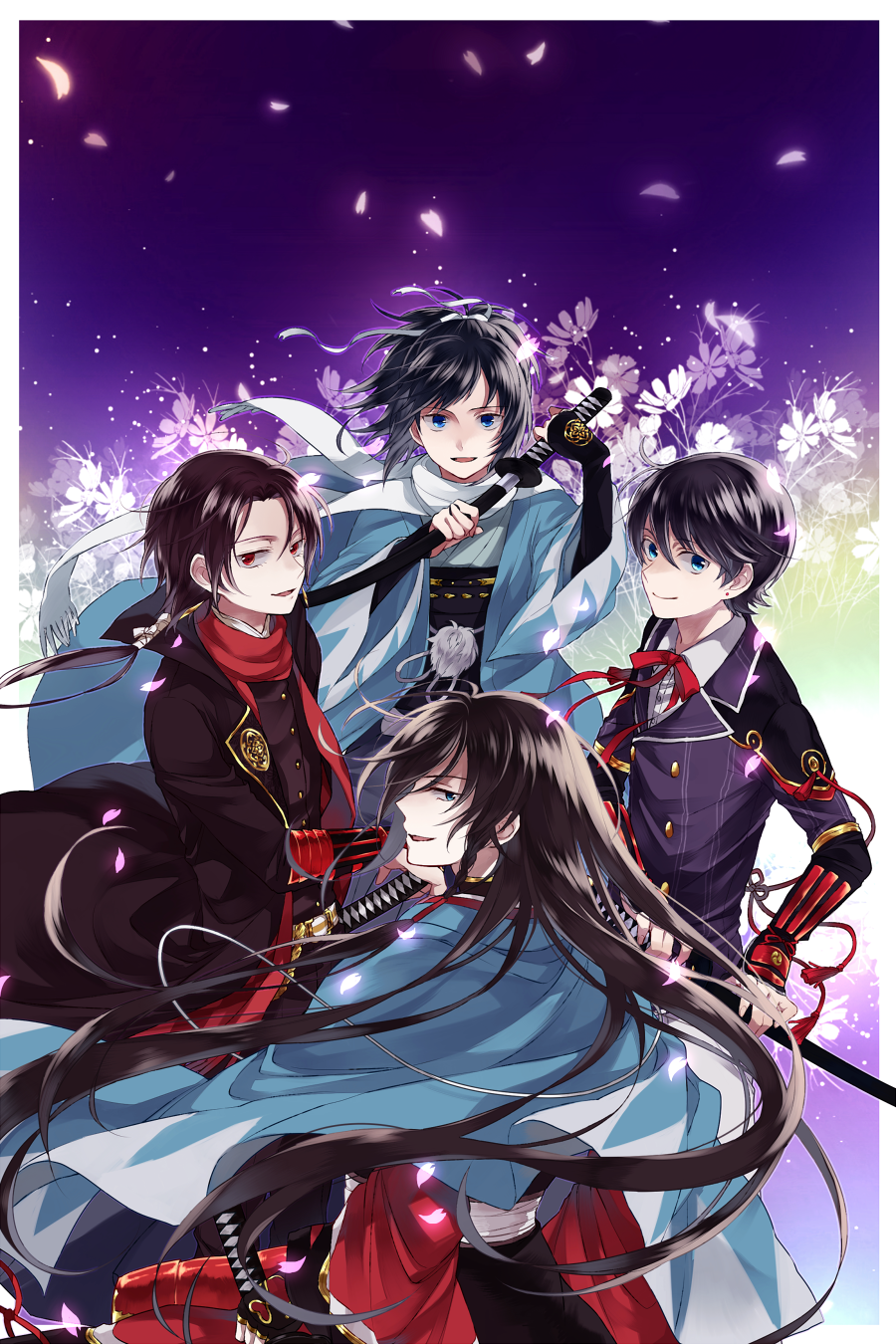 4boys, haori, highres, horikawa_kunihiro, izumi-no-kami_kanesada, japanese_clothes, kashuu_kiyomitsu, katana