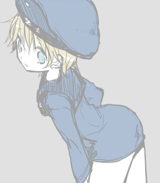1girl, blonde_hair, blue_eyes, clothes_writing, hat, kantai_collection, kobayashi_kabura, long_sleeves