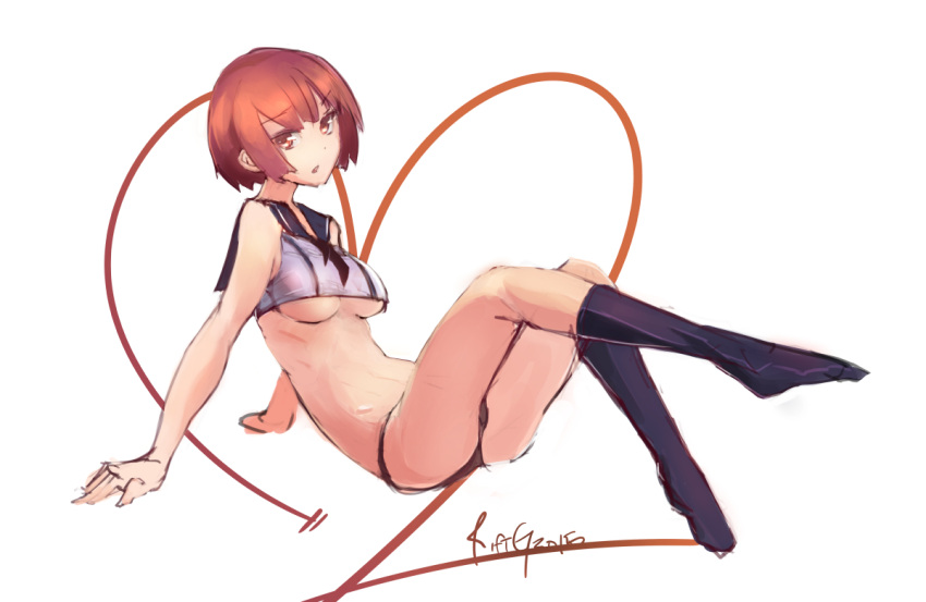 1girl, breasts, brown_eyes, brown_hair, crop_top, kantai_collection, midriff, riftgarret