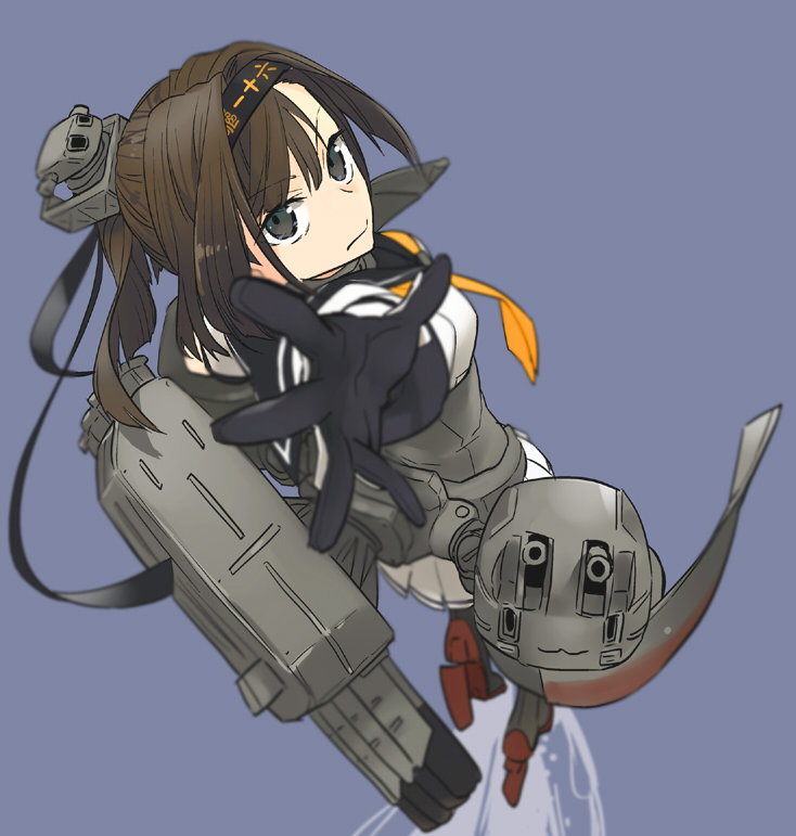 1girl, akizuki_(kantai_collection), black_hair, blue_eyes, chou-10cm-hou-chan, gloves, headband, headgear