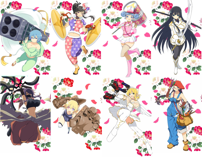 6+girls, breasts, gun, highres, large_breasts, m202_flash, multiple_girls, ninja, rocket_launcher, senran_kagura, senran_kagura_(series), sword, weapon