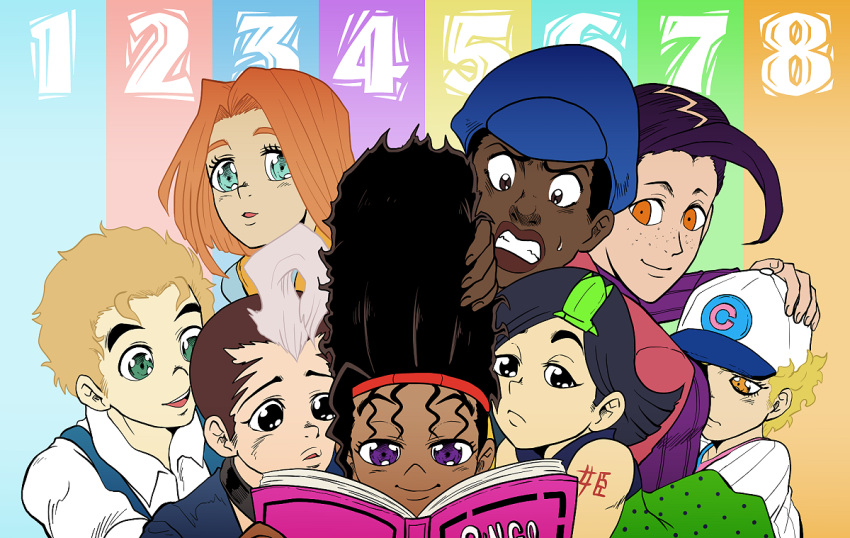 6+boys, battle_tendency, boingo, child, diamond_wa_kudakenai, emporio_alnino, higashikata_tsurugi, jojo_no_kimyou_na_bouken, jojolion, kawajiri_hayato, kitsune_(ktn999999999), marco_(sbr), multiple_boys, phantom_blood, poco_(jojo), smokey_brown, stardust_crusaders, stone_ocean, thoth_(stand), time_paradox, vento_aureo, vinegar_doppio