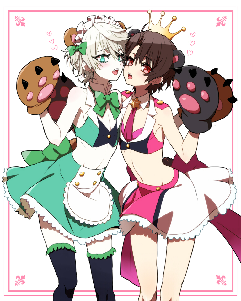 2boys, aldnoah.zero, animal_costume, animal_ears, aqua_eyes, bare_shoulders, bear_costume, bear_ears